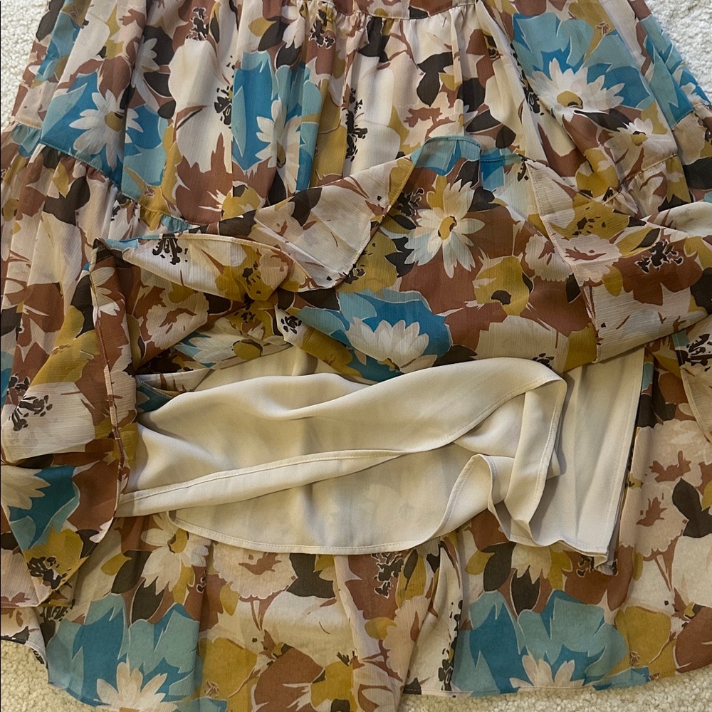 Lauren Ralph Lauren Floral Tiered Maxi Skirt in Teal, Brown & Cream - Picture 8 of 8